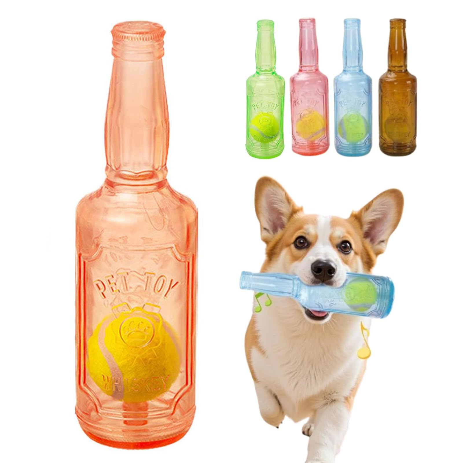 Chattering Bottle Dog Toy TPR Tennis Ball Inside (Pink 7.8x 2.36)