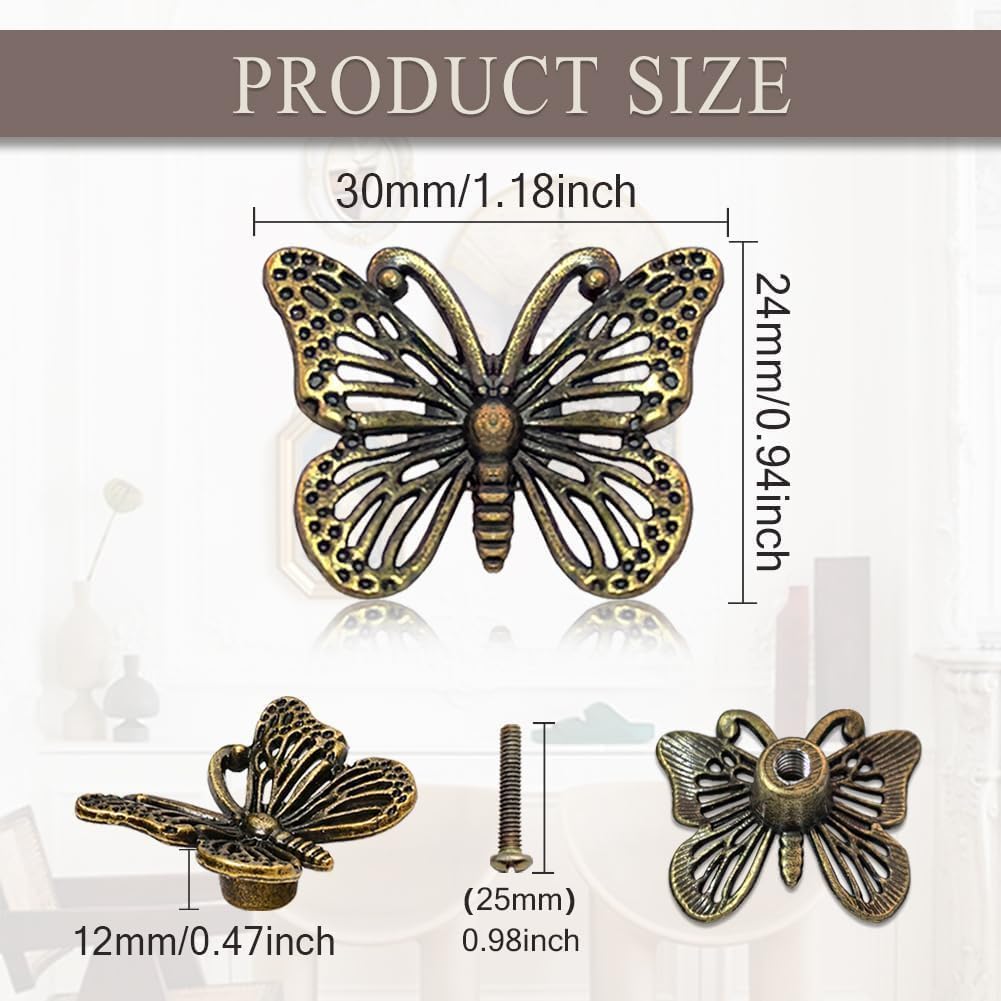 10 Vintage Butterfly Drawer Handles Antique Finish with Perforated Design for Dressing Tables, Wardrobes, Jewelry Boxes & Decorative Cabinets, Dressing Table Handles
