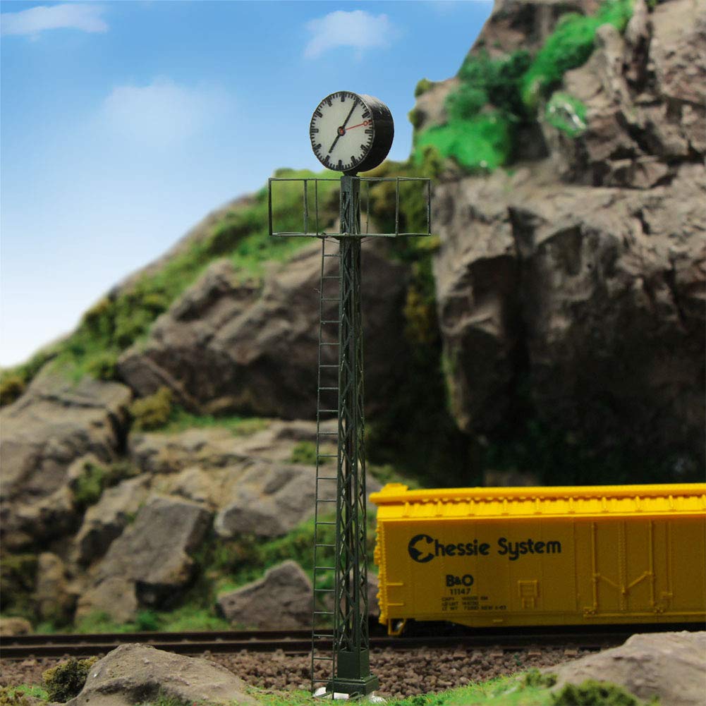 Evemodel 2 Pezzi modellino Ferroviario 1:87 Luce illuminata Piattaforma Orologio Lampada Reticolo Albero Scala Ho 11 cm