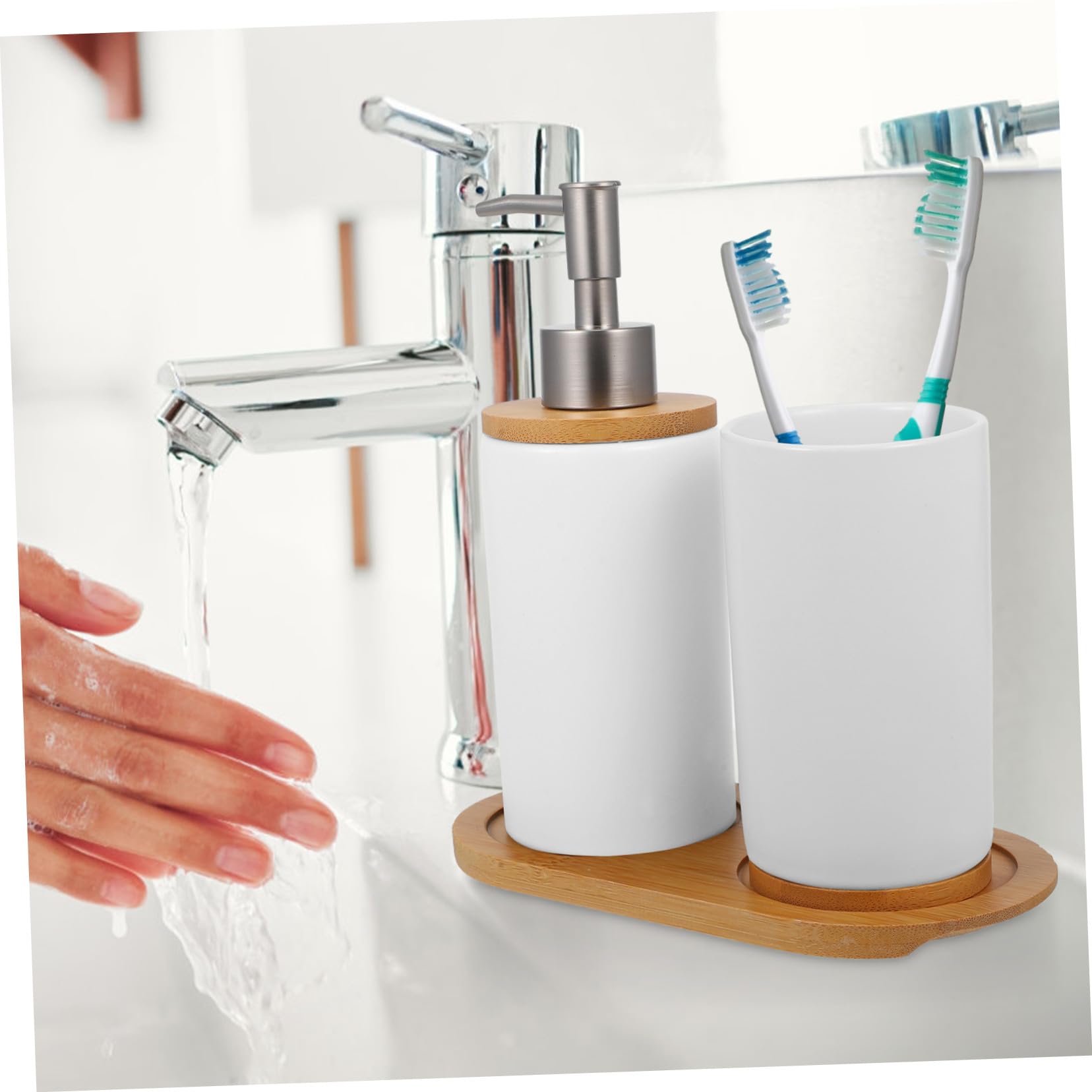Hemobllo Accesorios De Baño Vaso De Cerámica para Cepillo De Dientes Dispensador De Jabón De Manos para Baño Set De Organizador De para
