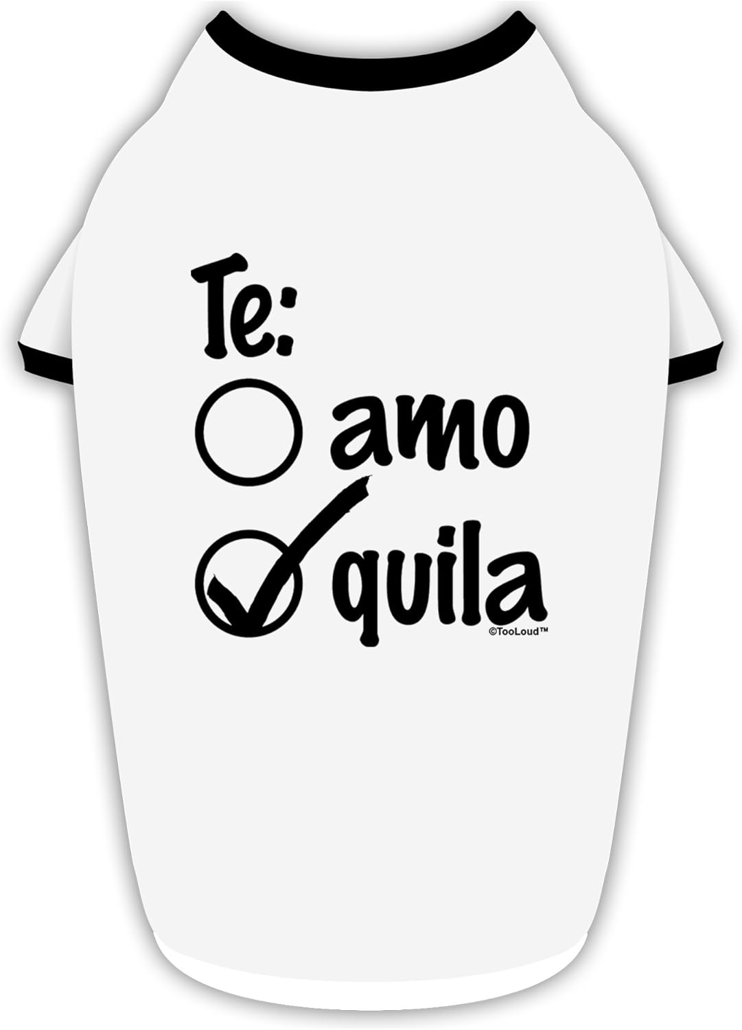 TOOLOUD Tequila Checkmark Design Cotton Dog Shirt White with Black Medium