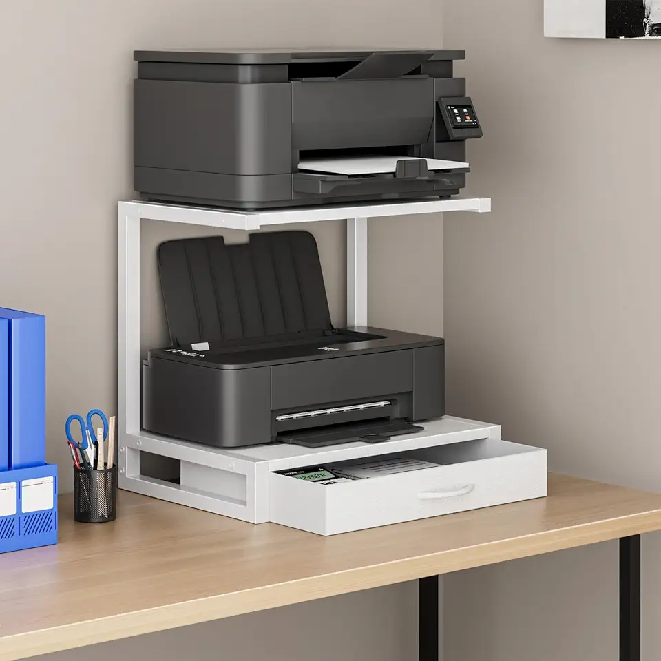 YAOHUOO Suporte de Impressora de 2 Camadas Com Gaveta de Tecido, Mesa de Impressão Com Prateleira de Armazenamento, Organizador Para Escritório Doméstico, Impressora 3D