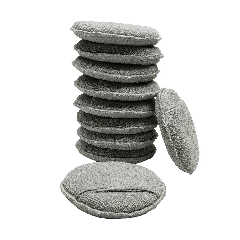 Polishing Pads 10 Pack 5 Inch Car Wax Applicator Sponge Microfiber Reusable Cleaning Pads for Auto Detailing 12.5cm(Grey)