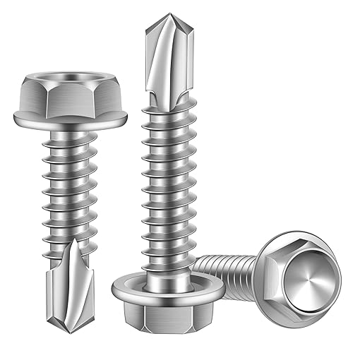 Miniatura 6 de MewuDecor Tornillos de chapa autoperforantes con punta de taladro, acero inoxidable 410, 20 unidades #14 x 4 (34 a 4 pulgadas)