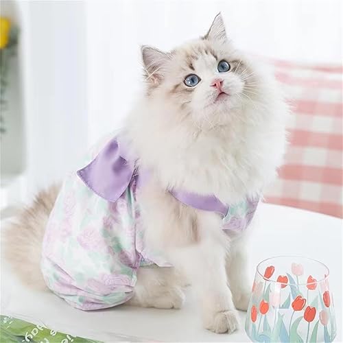 Miniatura 4 de Ropa para perro, camisas clásicas para cachorros, diseño floral retro con lazo para perro, mameluco de dos patas, overol elástico, traje de verano