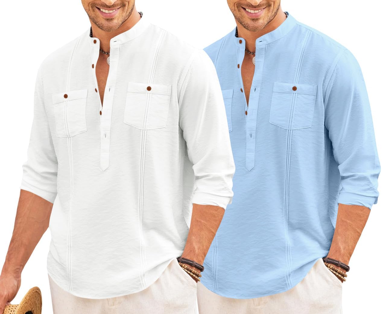 Men’s Regular Fit Cotton Polyester Blend Solid Casual Short Kurta with Mandarin Collar and Pockets Kurta-image-16