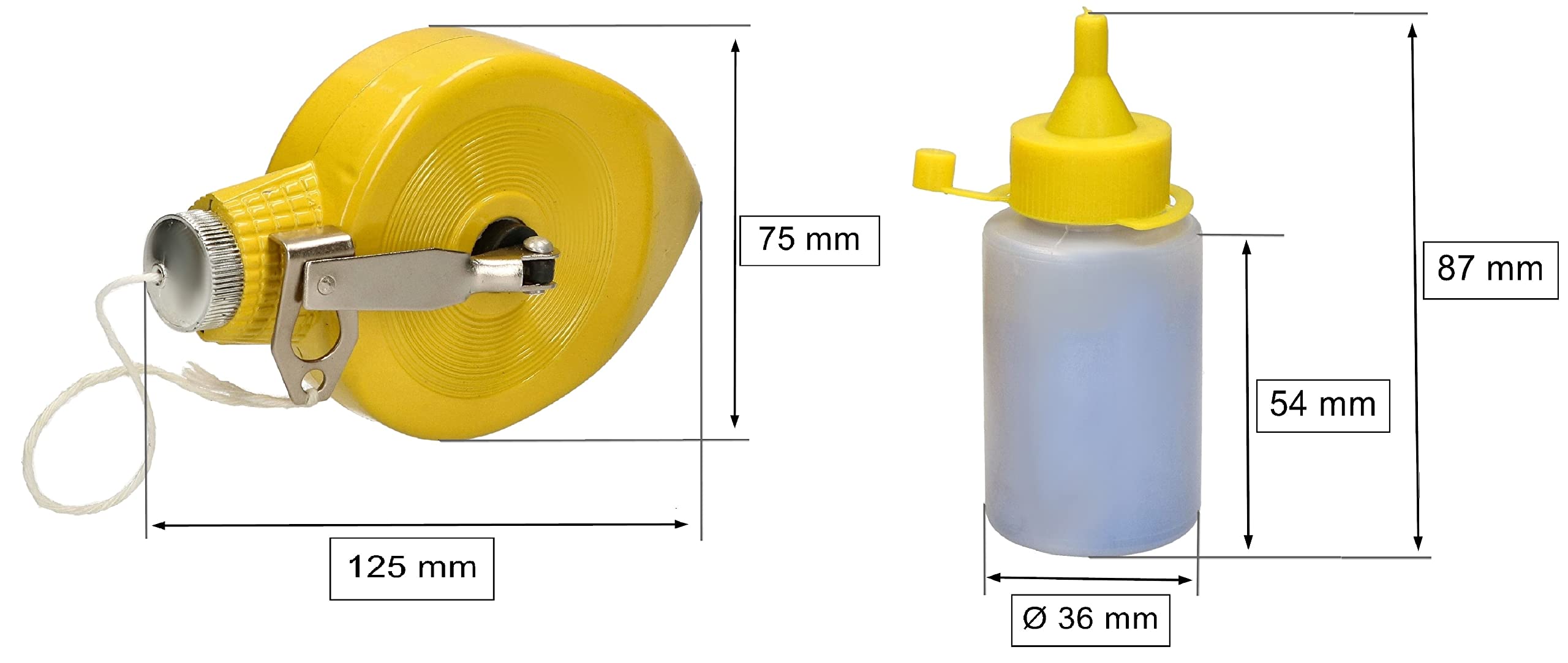 KOTARBAU® Kit de cordeau à percussion de 30 m avec craie bleue, crochet en acier inoxydable, cordon de maçon dans un boîtier en aluminium, niveau à bulle