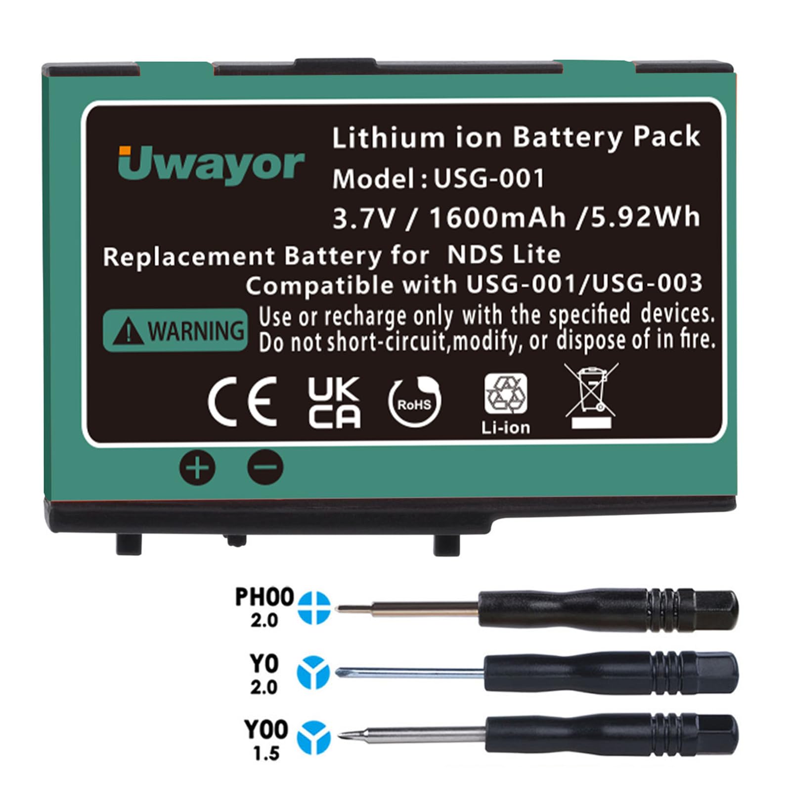 DS Lite - Batería recargable de iones de litio para consola de juegos Nintendo DS Lite (1600 mAh, los colores nuevos y antiguos se envían al azar)
