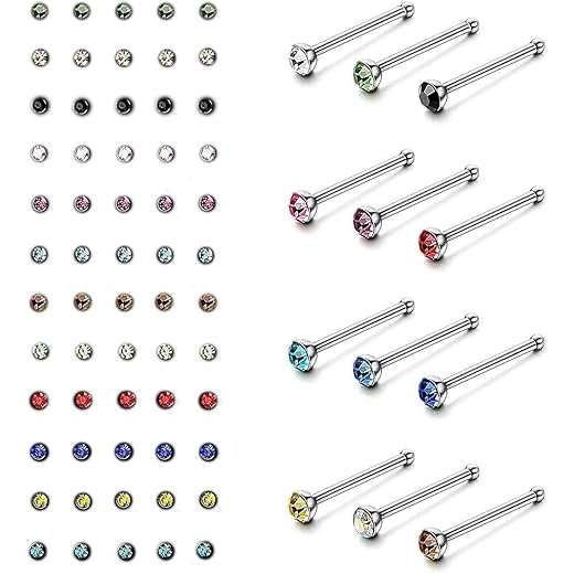 FASHIONS Multicolor Nose Pin Ring Studs - 60 PCS