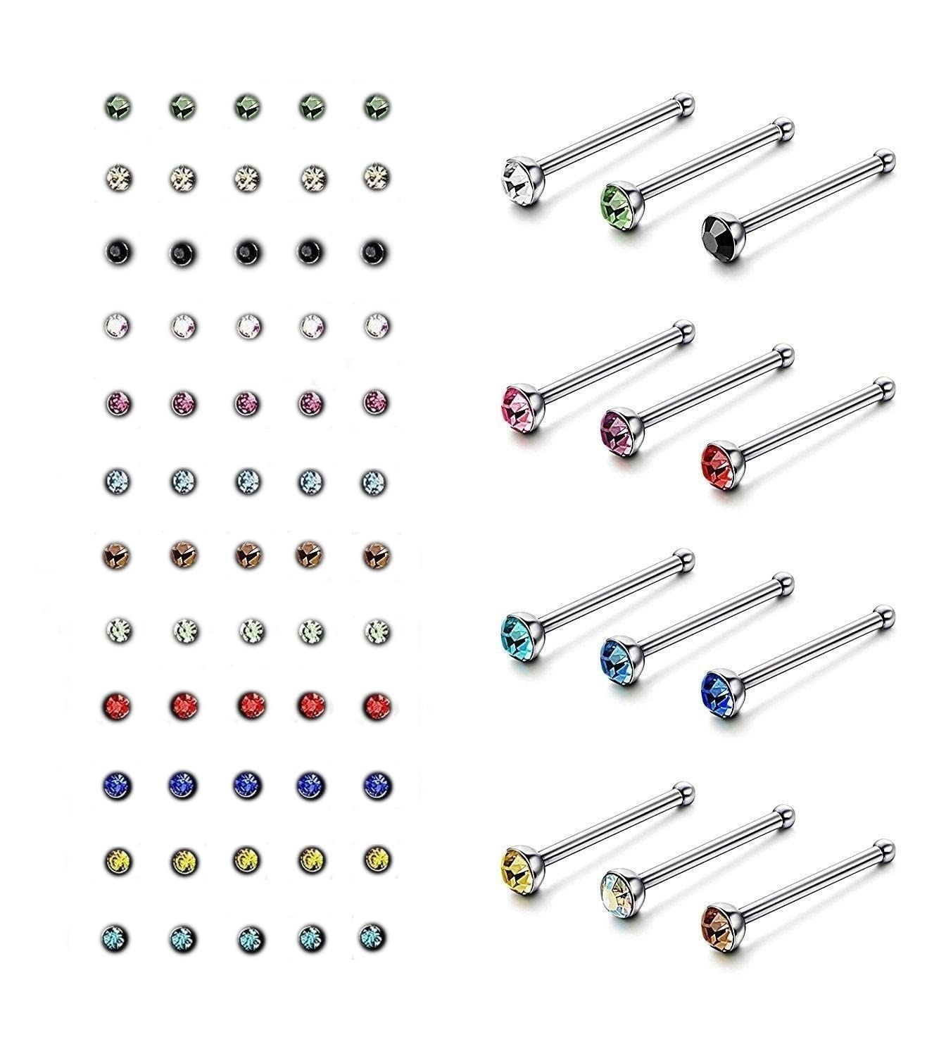 FASHIONS Multicolor piercing hoop nose pin ring studs with pierced tiny rings naak ki bali for women -60 PCS