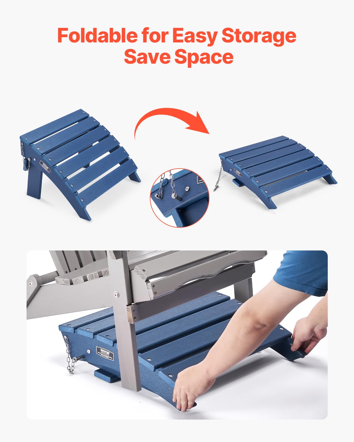 VEVOR Adirondack Otomana, składana otomana z tworzywa sztucznego HDPE, odporny na warunki atmosferyczne, podnóżek do krzesła Adirondack, szeroko stosowany na zewnątrz, na werandę, basen, trawnik,