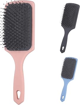 Boar Bristle Paddle Brush - Air-Cushion Detangler for UK Climate, Reduces Static & Frizz, Boosts Volume & Nourishes Hair, Gentle for All Hair Types pink