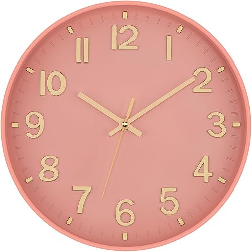 Miniatura 1 de Lumuasky Reloj de pared rosa moderno de 12 pulgadas, funciona con pilas, silencioso, sin tictac, decorativo para sala de estar, dormitorio, oficina,