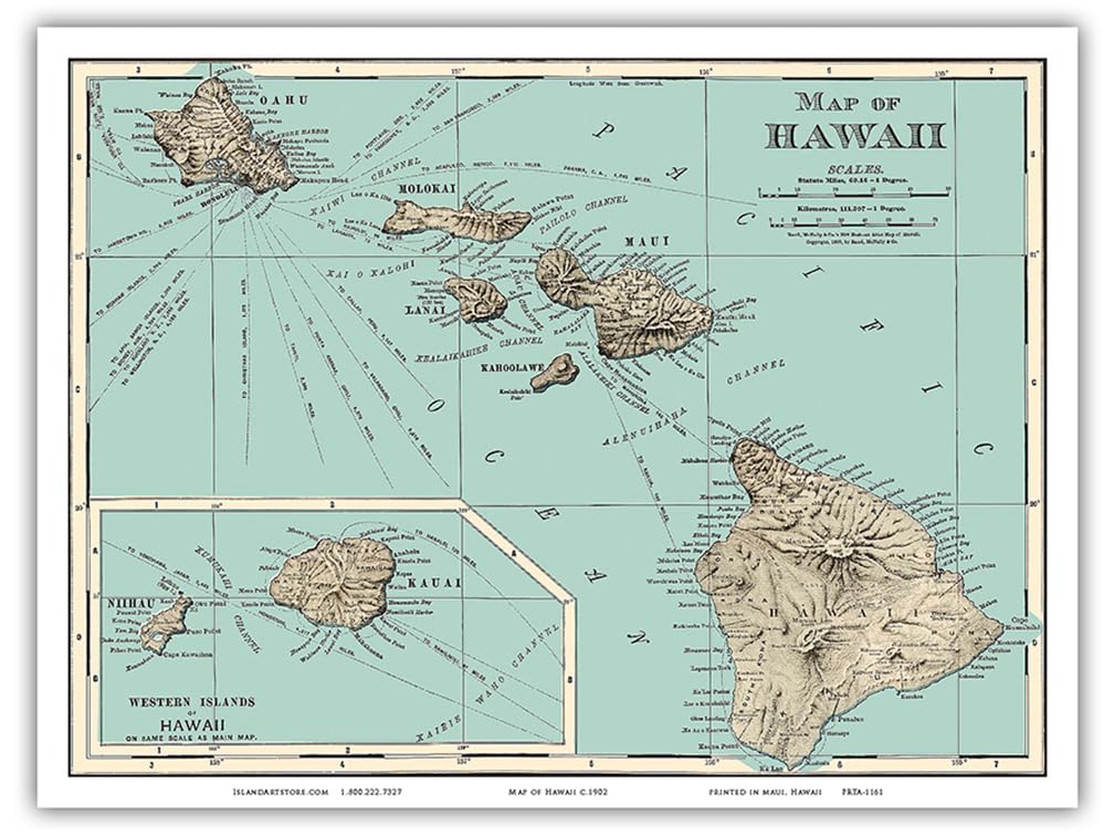 Amazon.com: Vintage Map of Hawaii - from Rand McNally Atlas c.1898