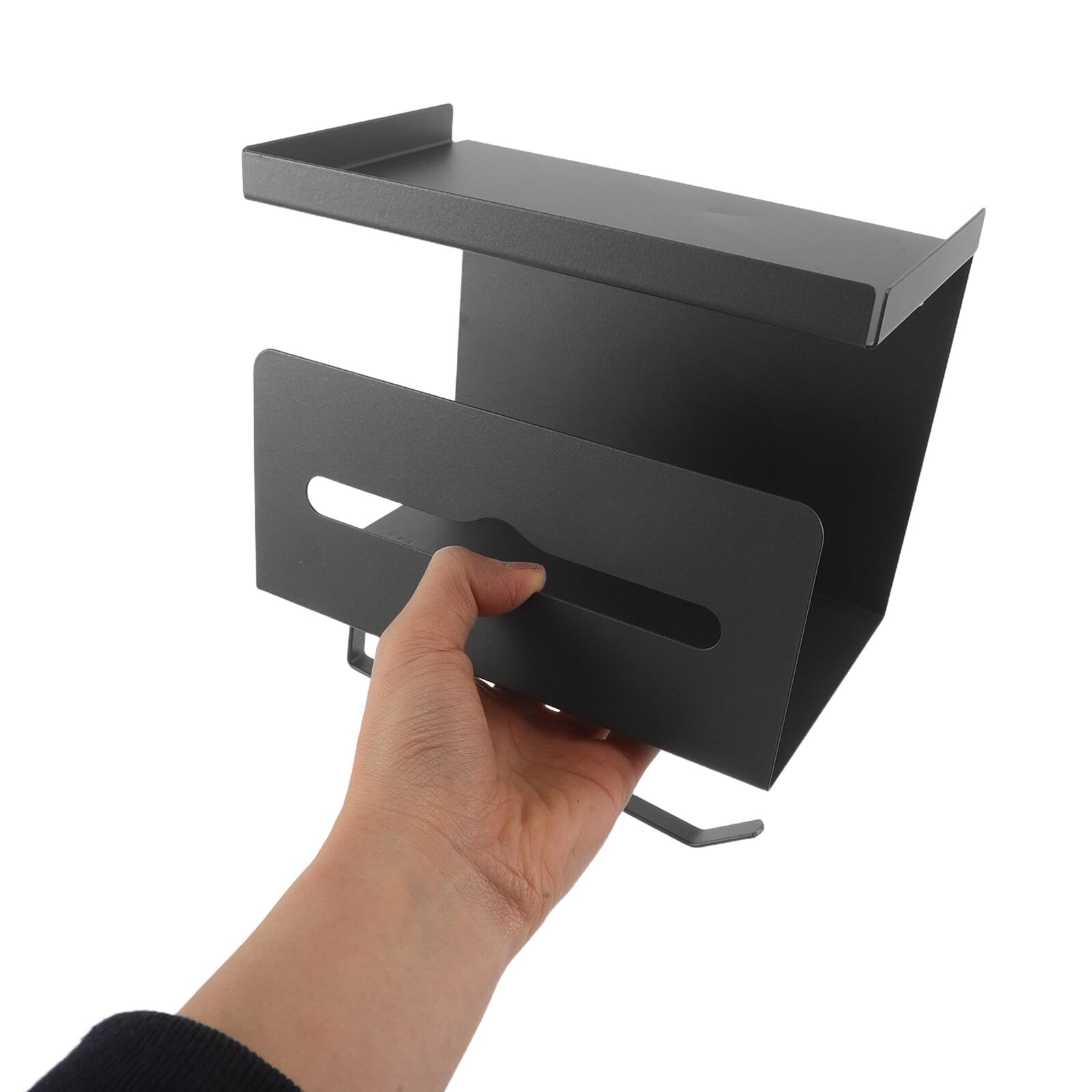 OUNONA Porta Carta Igienica a Doppio Strato in Acciaio al Carbonio Nero con Ripiano Porta Telefono, Contenitore per Fazzoletti da Parete, Dispenser Salvaspazio per Bagno Moderno