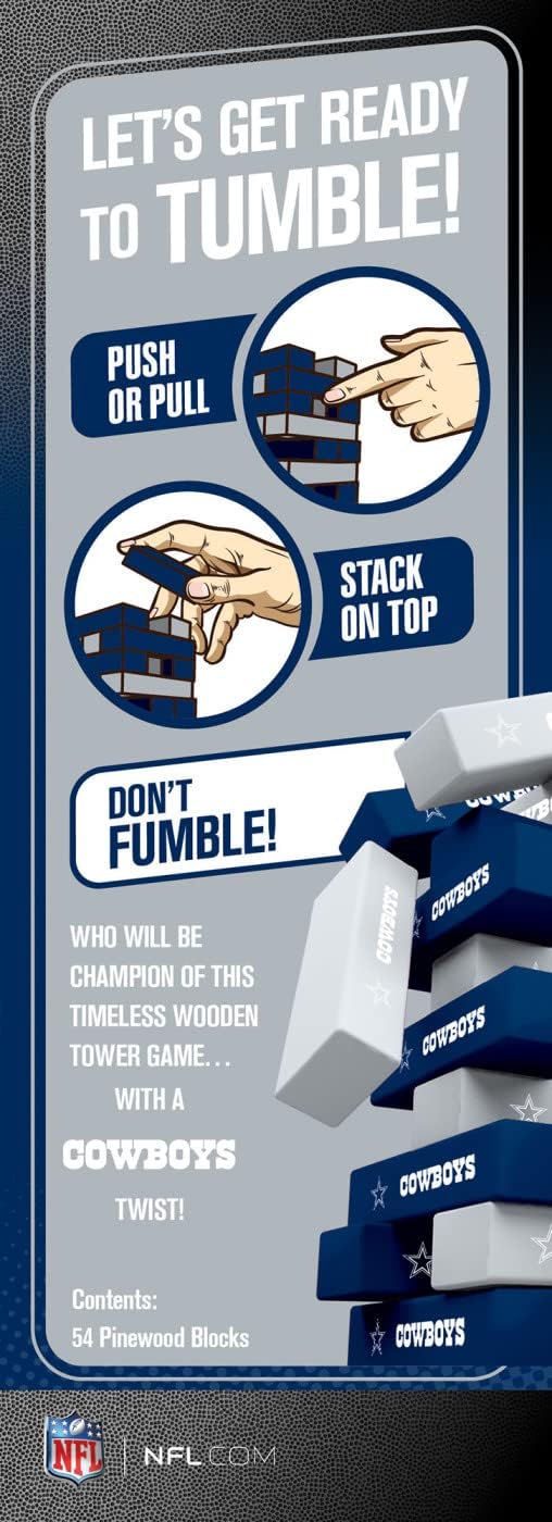 MasterPieces Game Day - NFL Dallas Cowboys - Officially Licensed Tumble Tower, Real Wood Blocks - Image 3