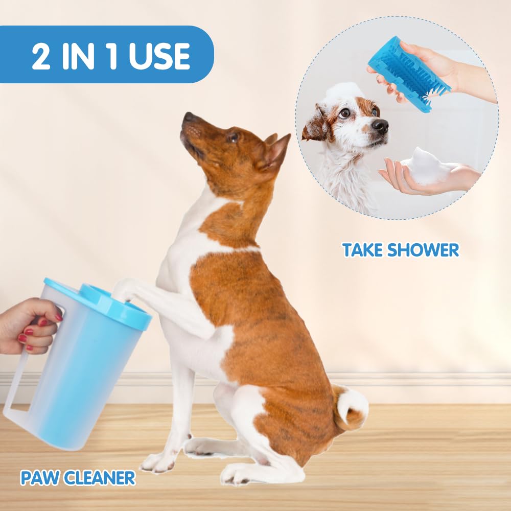 COMFPET Pulizia Zampe Cane, Pulitore della Zampa del Cane, Tazze Pulizia Zampa Portatile, 2 in 1 spazzola portatile in silicone per pulire i piedi dei cani con zampe fangose, M