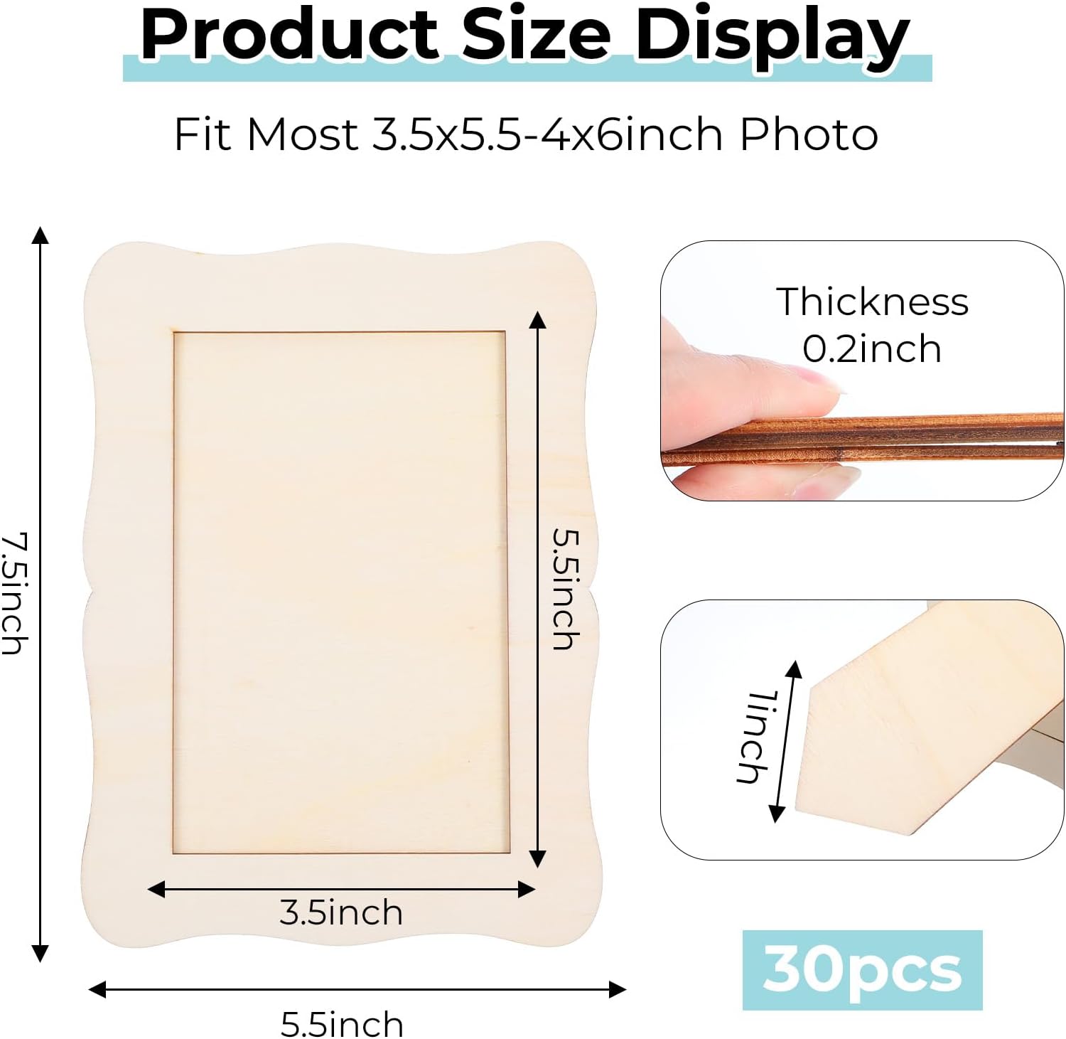 30 Pcs DIY Wooden Picture Frames, Unfinished Solid Wood Photo Picture Frames for 4 x 6 in Photos, Standing Wooden Picture Frame for Thanksgiving Christmas Gift, New Year DIY Crafts(Wave Shape)
