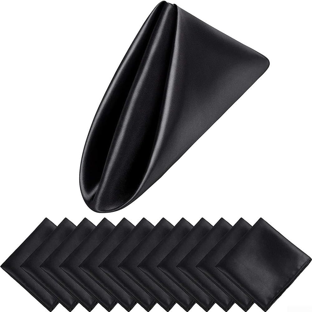 Reusable Cloth Napkins Set, 12 Pcs Square Dinner Napkins 17x17 Inch, Polyester Washable Table Napkins for Formal Wedding Reception Decor, RestaurantBlack