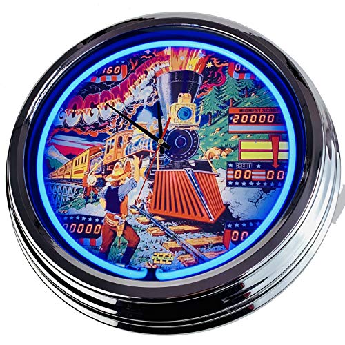 US-Way.de Locomotion Zaccaria 1981 WallClock Deko-Clock – 44 cm Durchmesser, Deko-Wanduhr ohne Tickgeräusche und gut lesbares Display, USA 50er-Jahre-Stil Neon-Uhr für Küche, Büro (Blau)