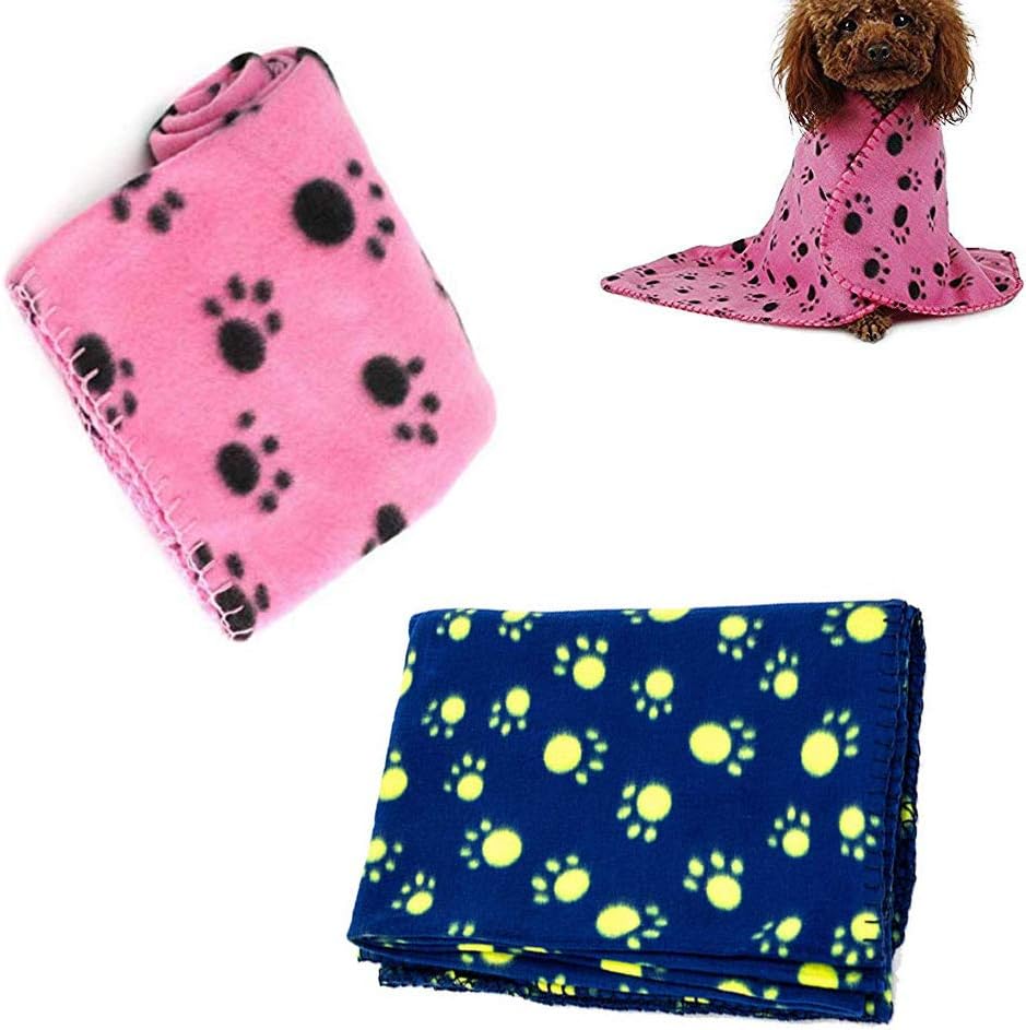 JISTL Pet Blanket Fleece for Cat & Dog Sleep Mat Bed Cover with Paw Print,Soft Warm Blanket for Hamster Puppy and Other Animals (2Pcs…