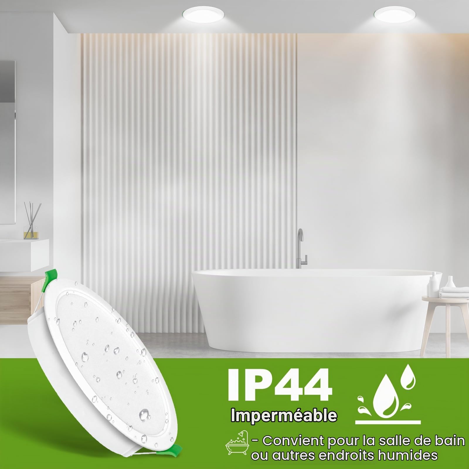 Spot Led Encastrable Salle de Bain,Spots LED 230V, 10W Trou Φ 95-105mm, IP44, Non Dimmable, Spot Led Encastrable Extra Plat, Blanc Froid 6500K,Lot de 6