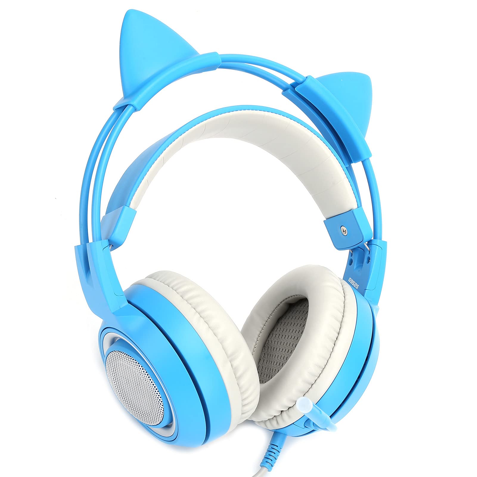 Lazmin112 Cuffie da Gioco con Orecchie di Gatto da 3,5 Mm per PC, Riduzione del Rumore Comfort Cuffie Stereo Professionali Universali con Microfono (Blu)