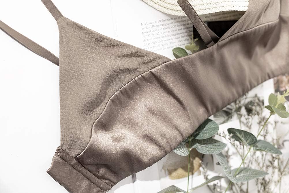 SilRiver Womens Silk Light Bralette Sexy 1/2 Soft Cup Wireless Bra Triangle Tops with Smooth Satin - Image 6
