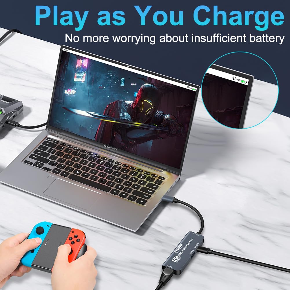 Flintronic Scheda Acquisizione Video, USB 3.0 con 100 W PD, HDMI a 4K 1080P 60 per MacOS/Quest 3/Switch/PS4/PS5 Live Broadcast Gaming Streaming