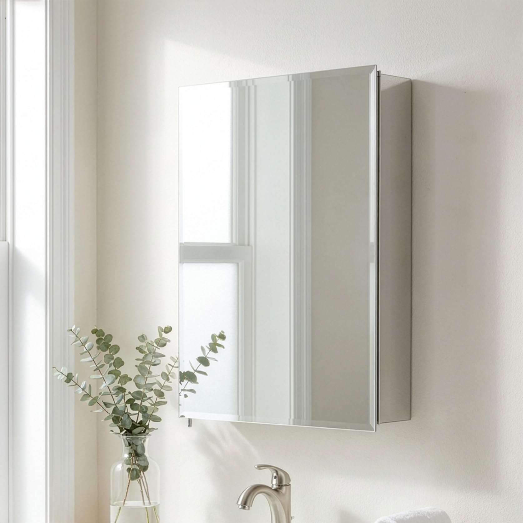Croydex Haven Aluminium Bathroom Mirror Cabinet - Easy Hang 'N' Lock Installation, Bathroom Wall Cabinet with Two Adjustable Shelves, Double Mirrored Doors and Fully Assembled (61x76cm)