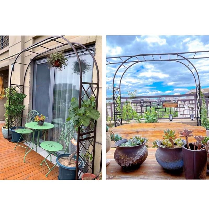 Arche de jardin en métal robuste pour plantes grimpantes Support en fer Disponible en 140, 200, 260, 310, 350 cm de largeur, couleur noire, 330 cm x 250 cm