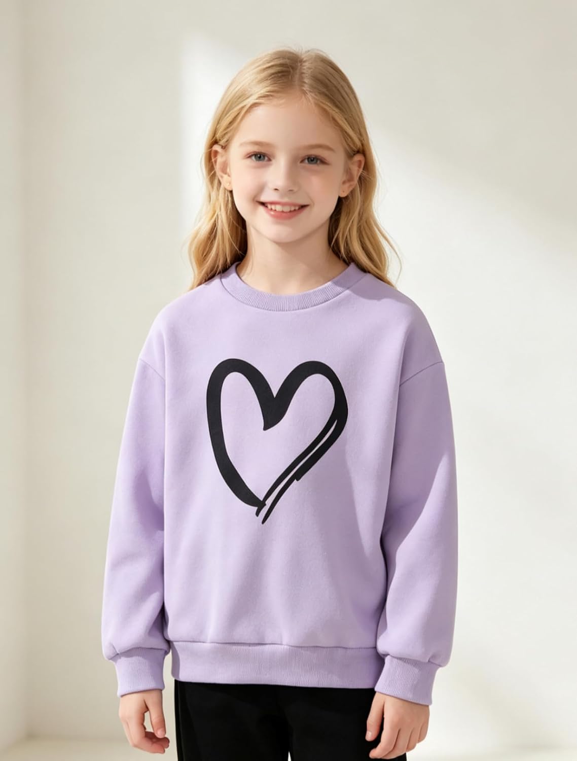3 Pack Girls Sweatshirt Heart Printed Crew Neck Shirts 3-14Y