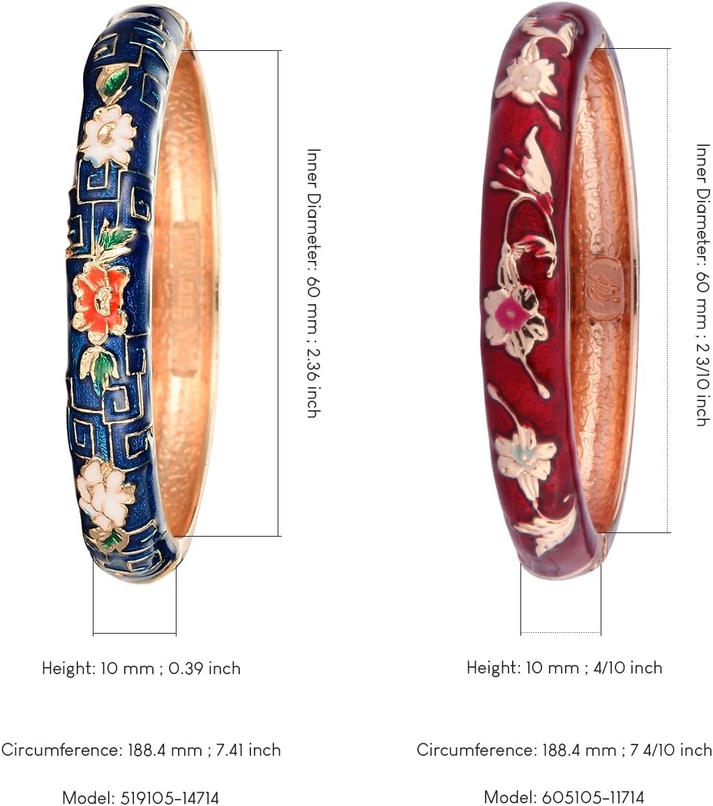 UJOY Cloisonne Bracelet Openable Hinge Cuff Enamel Flower Blue Bangle Jewelry Gift for Women 55A86