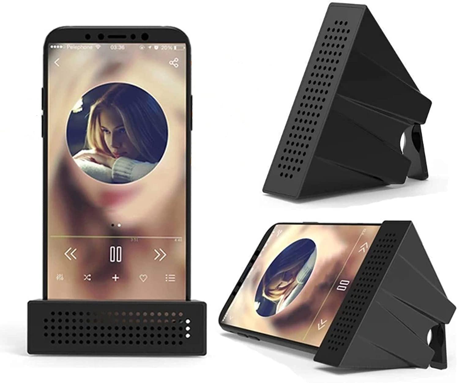 ELECDON Sound Amplifier Phone Holder Practical Tool Portable Cell Phone Holder Base Mobile Phone Holder with Speaker A Idea Gifts for Family, Girl/Boy Friend (Black)