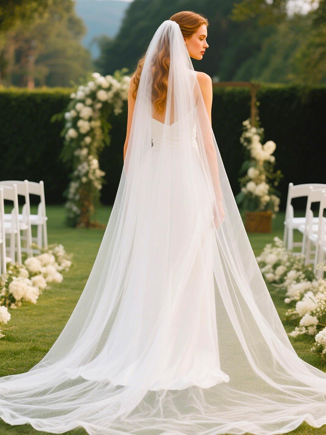 EASEDAILY Bride Wedding Veil Long Cathedral Chapel Length Veils 1 Tier Bridal Tulle Veil with Comb and Cut Edge - Image 6