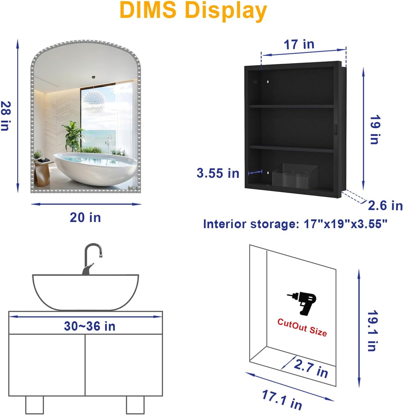 Daisy Beaded Arched Medicine Cabinet with Mirror, Wall Mounted or Recessed 20x28 Inch Bathroom Vanity Mirror with Storage Full-Metal Cabinets, 2 Adjustable Shelves and 1 Organizer Bling Silver