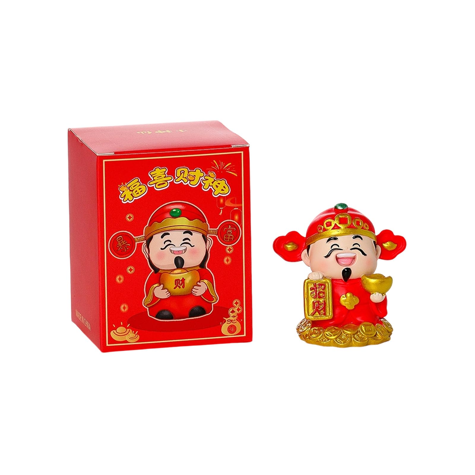 Tsophreniq God of Fortunes Figurine Resins Sculpture Fengshui Decor Desktop Bring Wealth God of Wealth of Fortunes Caishen Figurine Sculptures