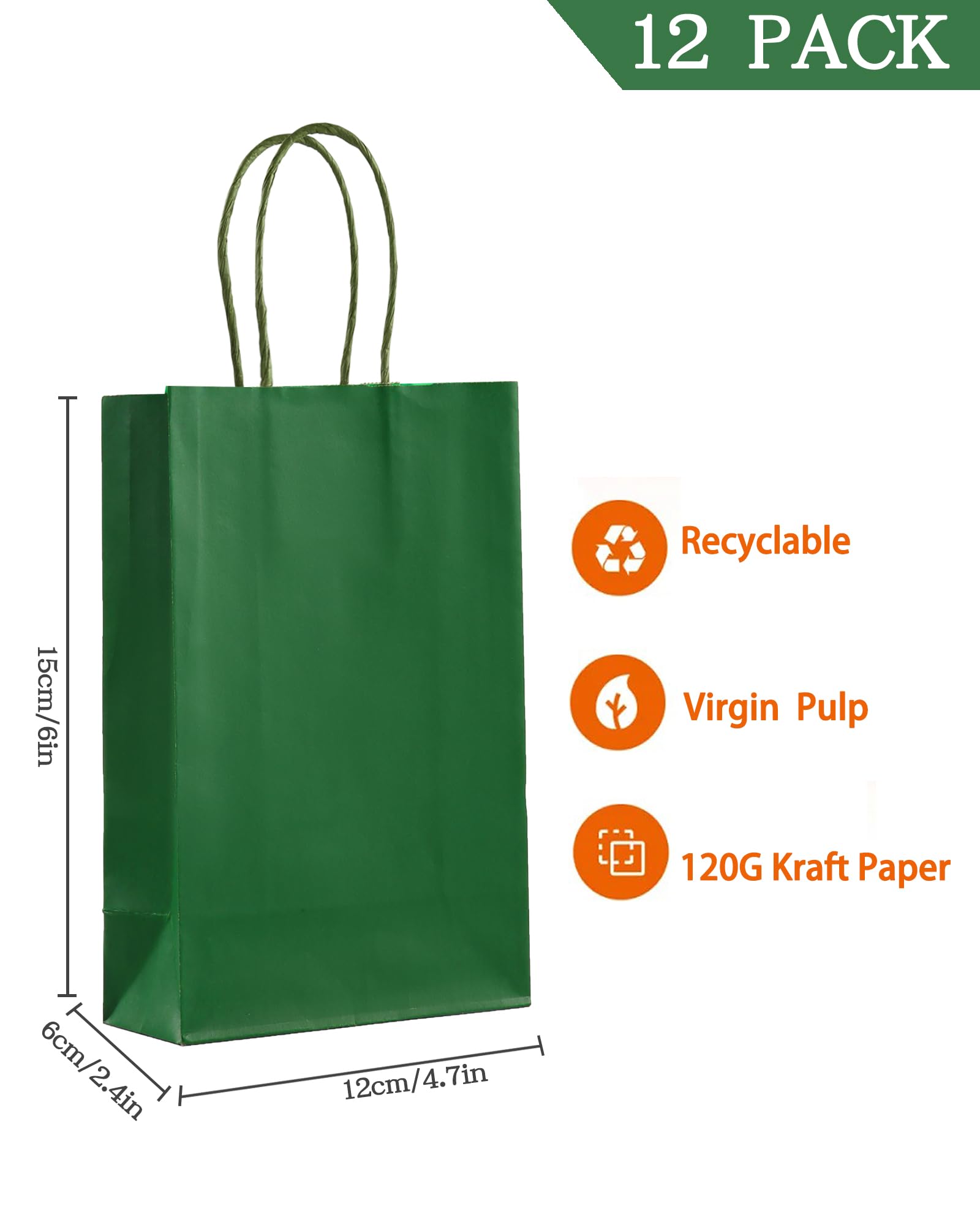AZOWA 12 mini torebek na prezenty z papieru typu kraft z uchwytami (11 x 15 x 5,8 cm, zielone)