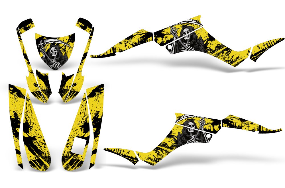 Wholesale Decals ATV Graphics kit Sticker Decal Compatible with Suzuki LT-Z250 QuadSport - Reaper V2 Yellow