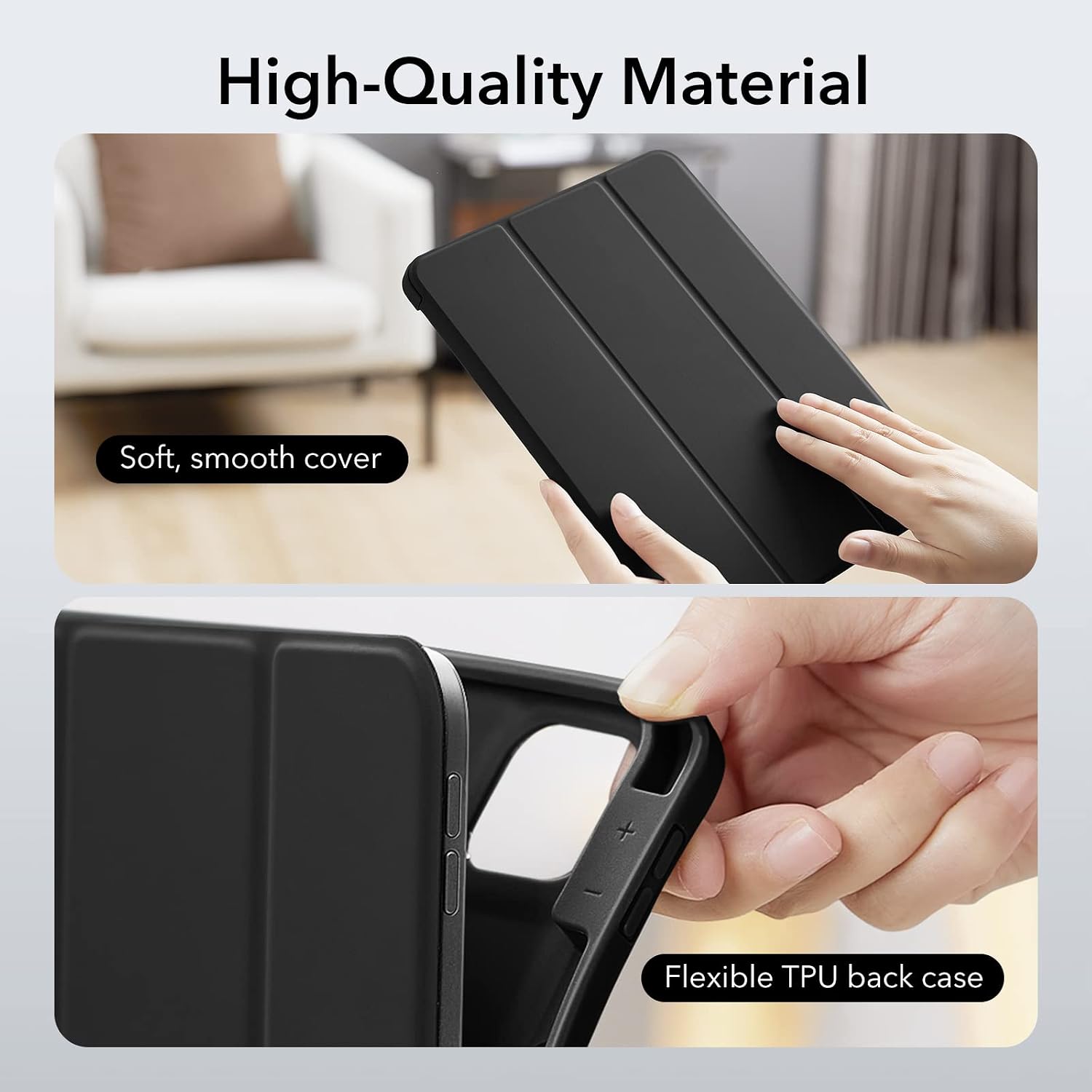 ESR for iPad Pro 11 Inch Case (2022/2021), Trifold Stand Case with Pencil Holder, Pencil 2 Support, Flexible Back Cover, Auto Sleep/Wake, Rebound Series, Black