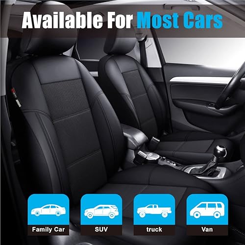 Miniatura 22 de P&J AUTO Funda de cuero y malla para asiento delantero de automóvil, ajuste universal para automóviles, camiones, camionetas y SUV, compatible