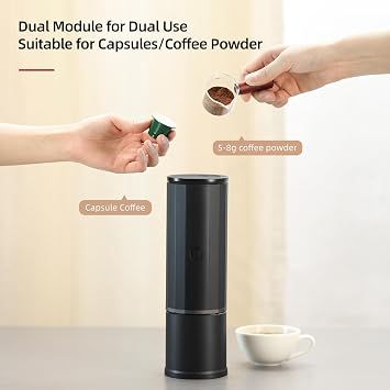 portable coffee maker15 Bar Mini Coffee Maker USB-C & Car Charger, Lightweight Espresso Maker Black