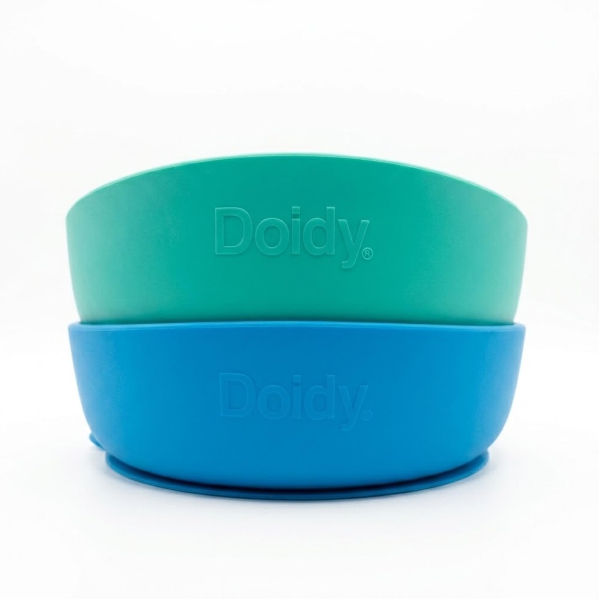 Doidy Bowl 2 Pack 350ml, 6 Months+ Baby Weaning Bowl with Suction Base, Training for Self-Feeding Baby Food (Blue + Turquoise)
