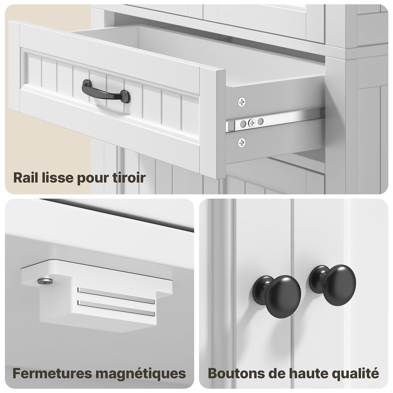 Xbro Armoire de salle de bain, avec 2 portes et 1 tiroir, armoire réglable pour salle de bain, cuisine, salon ou bureau, 73 x 130 x 31 cm, blanc