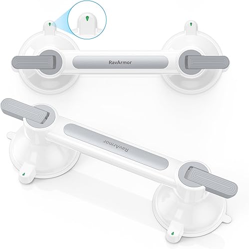 RavArmor Paquete de 2 barras de agarre para ducha con indicador de color de seguridad, ventosa al vacío de nano-pegamento, mango de ducha