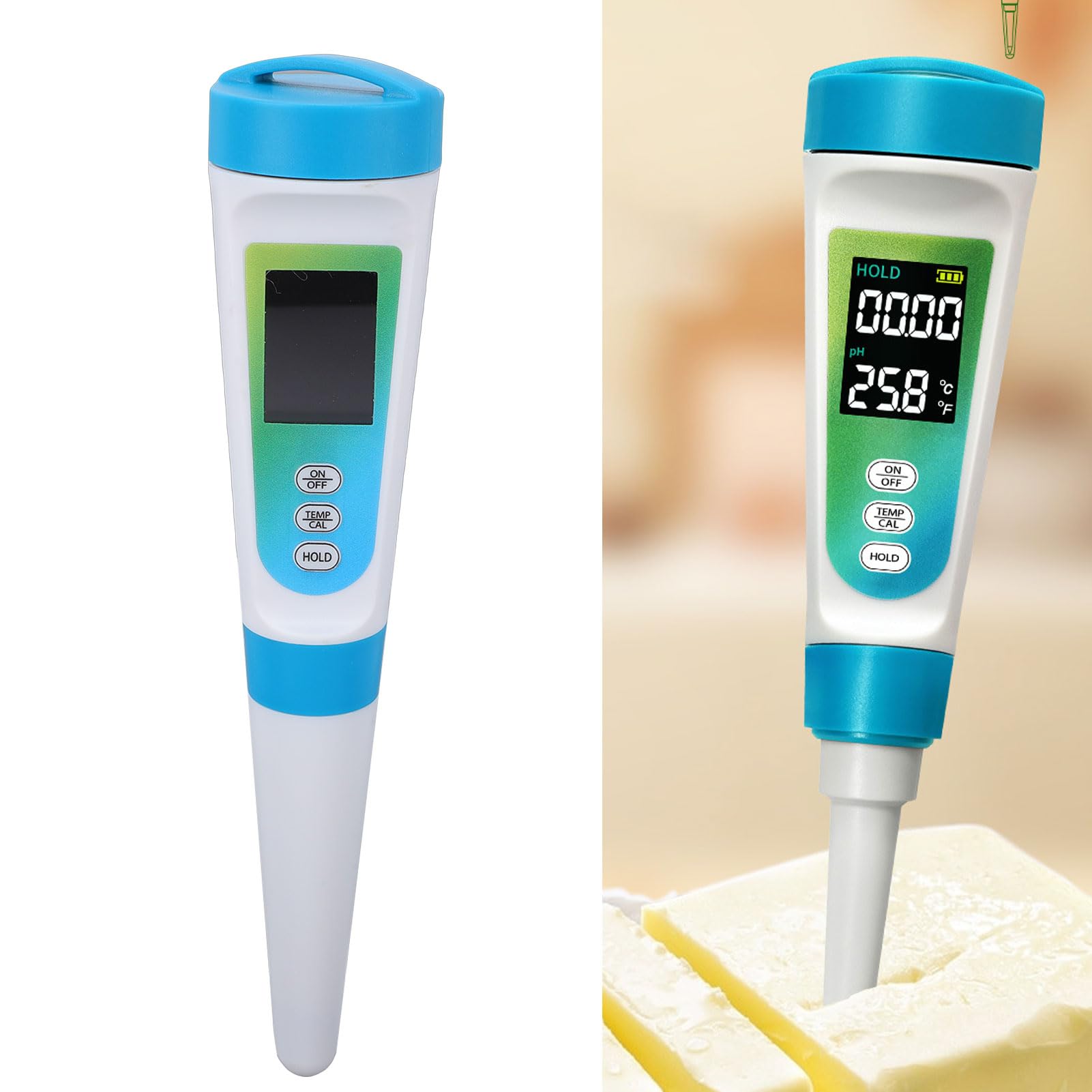 Rengue Pluma Medidora de PH, Compensación Automática de Temperatura Probador de PH Rango de de 0,00 a 14,00 con Función de Retención LCD y Kit de Calibración para Fermentación de Alimentos Prueba de