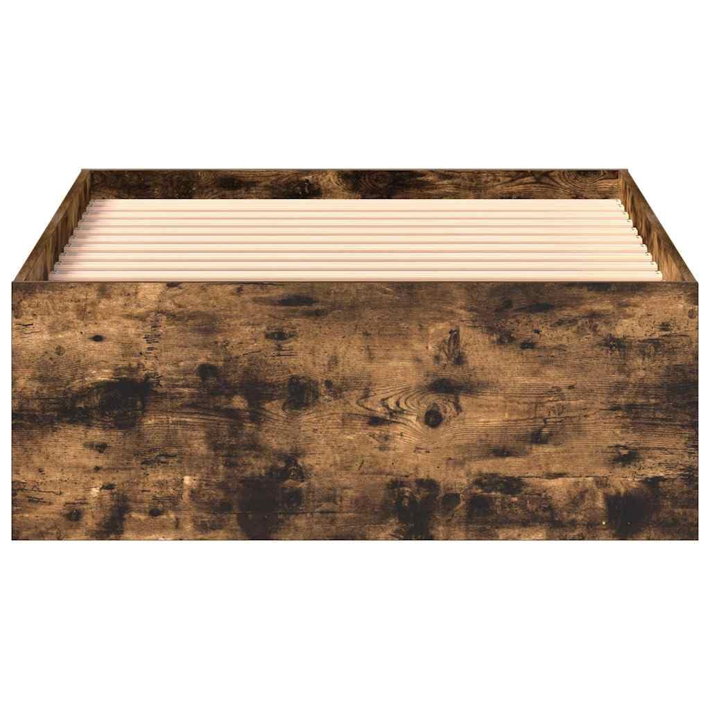 Nowoczesna rama łóżka, dąb wędzony, 90 x 190 cm, wytrzymała rama łóżka z 6 półkami, listwy ze sklejki, stabilna platforma podstawa materaca do sypialni, rozmiar Queen Size