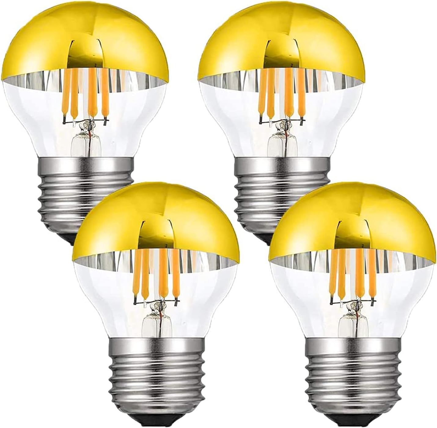 Edison LED Bulb Gold Tipped Half Chrome (4 Pack) - E26 Base G14 Antique Dimmable Vintage LED Filament Bulbs - Warm White 2700K 40W Equal, AC110V-130V
