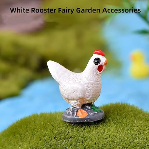 Miniatura 2 de Accesorios de jardín de hadas de gallo blanco en miniatura, animal de granja para decoración de jardín de hadas, estatuas en miniatura al aire
