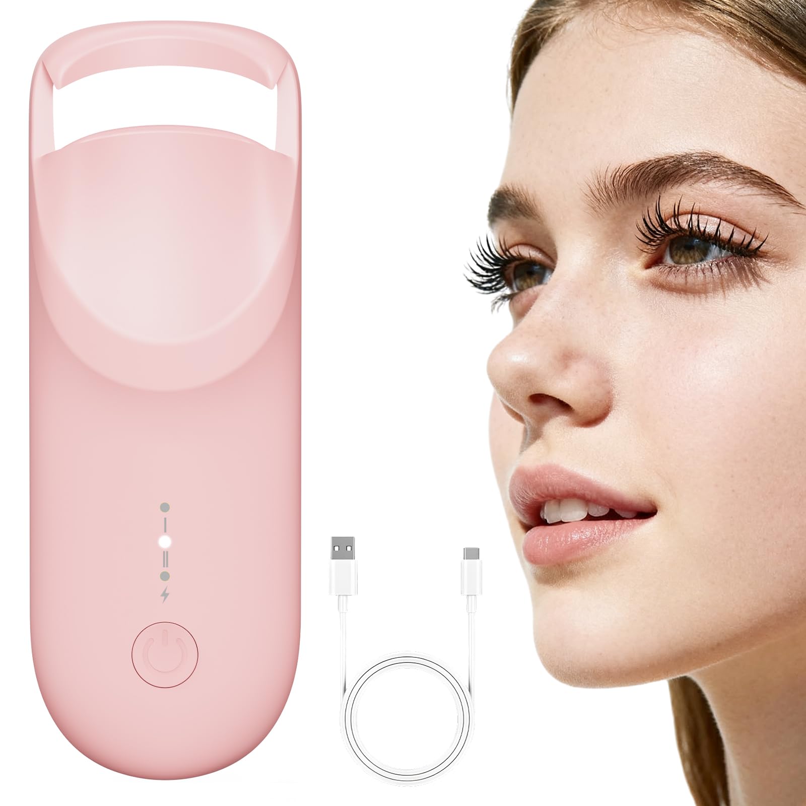 Rizador de pestañas eléctrico, almohadilla de silicona sensible al calor (rosa)